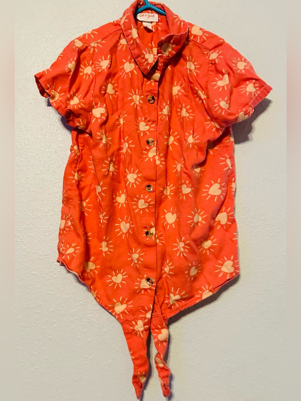 Cat & Jack Heart Sun Tie-Front Girls Blouse size LARGE (10-12)